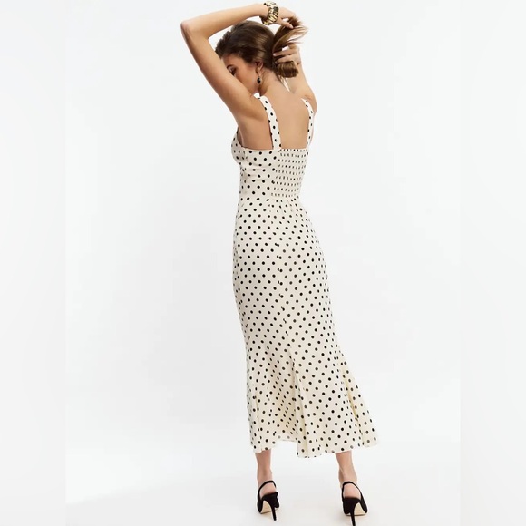 Reformation Cream and Black Polka Dot Midi Dress - Picture 4 of 16